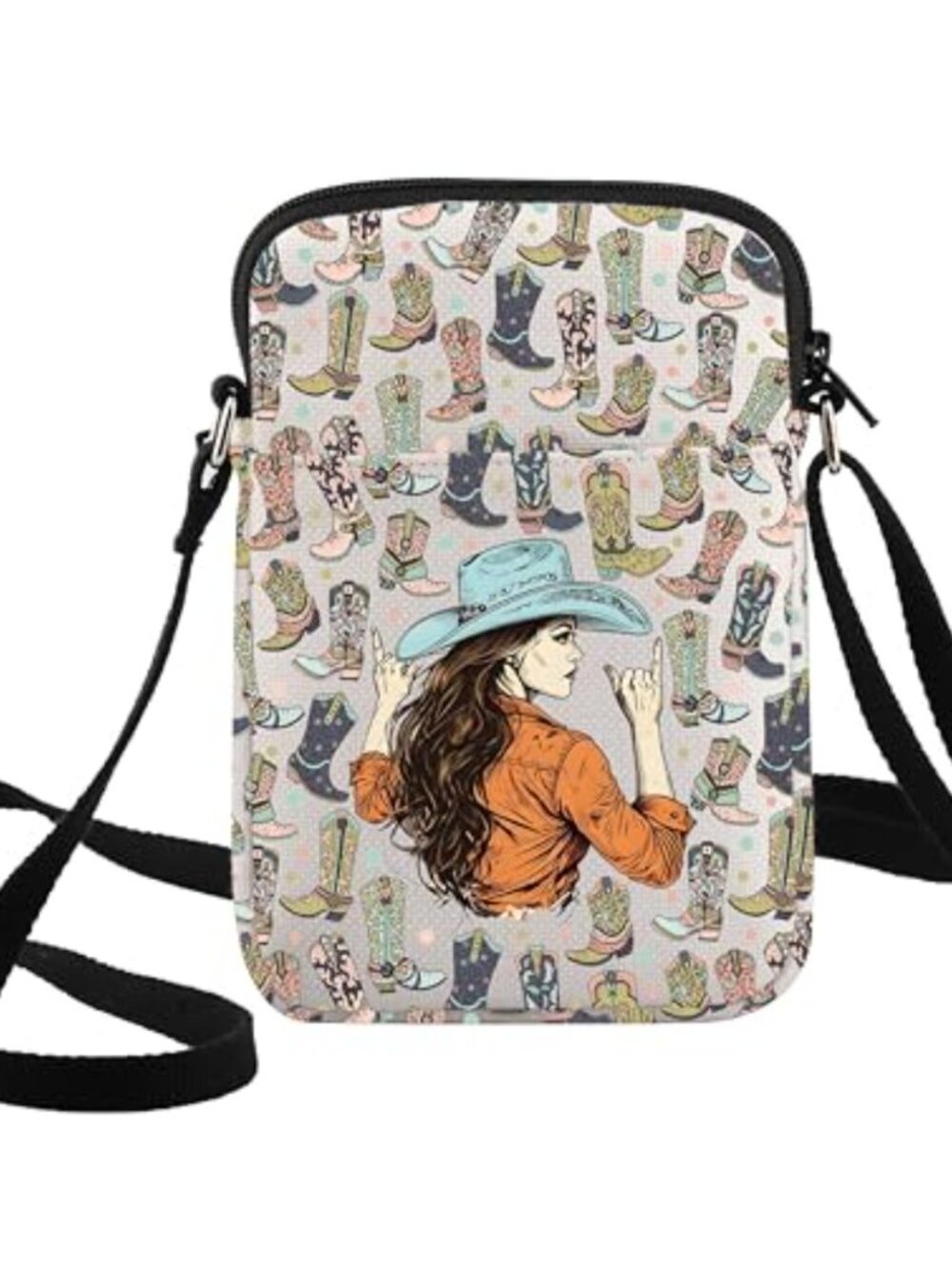 WZMPA Cowgirl Crossbody Bag Cotton Canvas Western Shoulder Bag Adjustable Strap